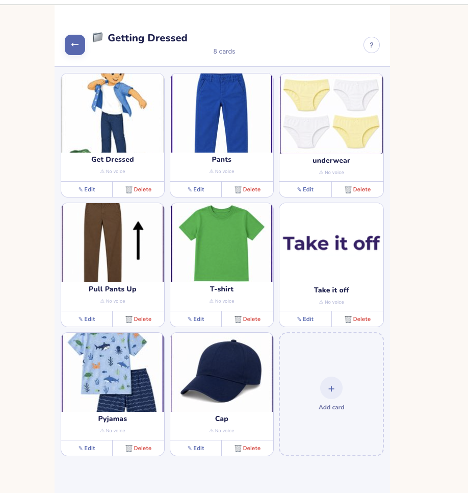 VOIS Getting Dressed board