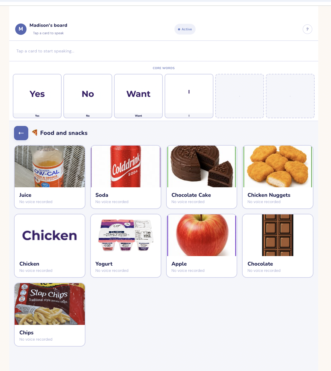 VOIS Food and Snacks board